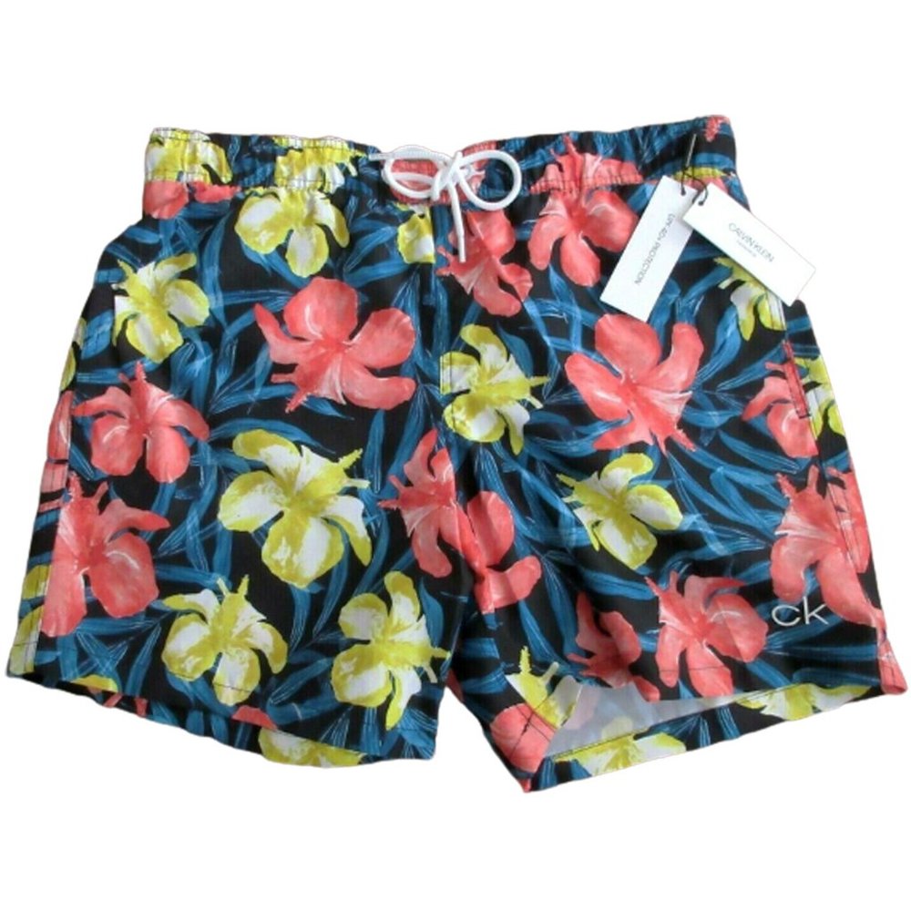 NEW Calvin Klein Bathing Suit! L   Floral Design  Swim Shorts  Elastic Waist